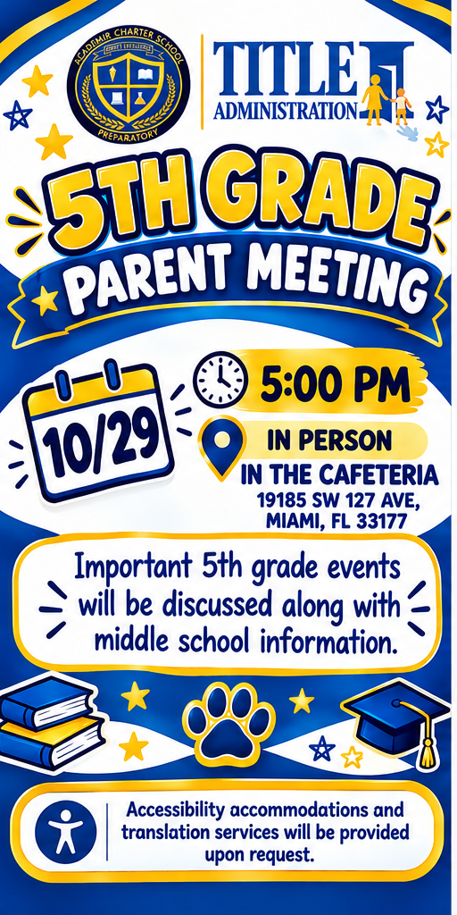 Cover for 5th Grade Parent Meeting/Reunión de padres de alumnos de 5.º grado/Reyinyon Paran 5yèm Ane